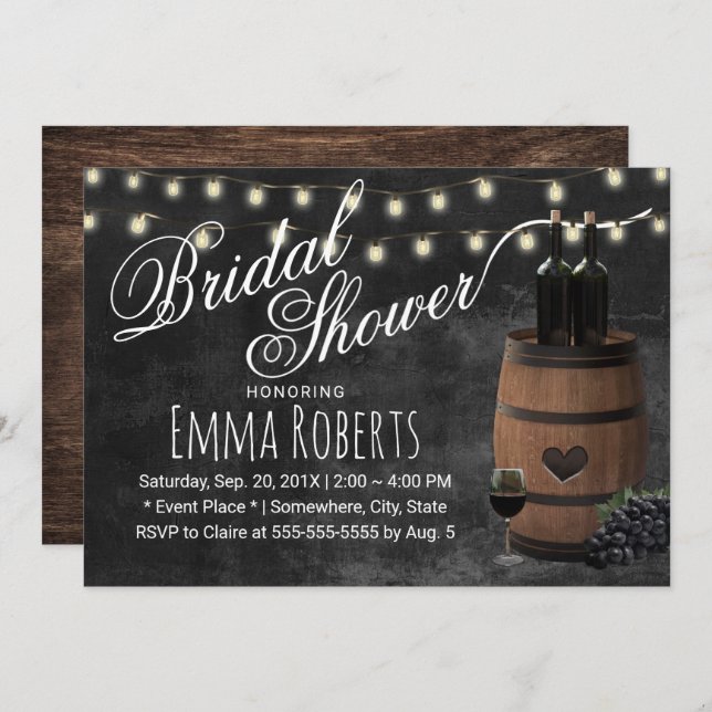 Rustic Wine Barrel Chalkboard Bridal Shower Invitation (Front/Back)