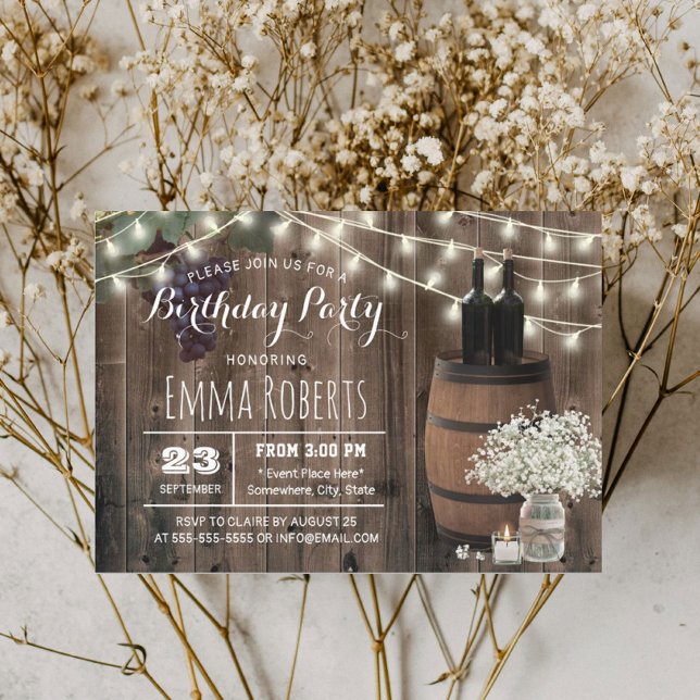 Rustic Wine Barrel Floral Jar Winery Birthday Invitation (Creator Uploaded)