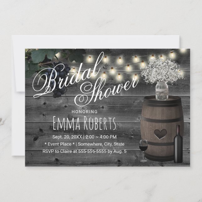 Rustic Wine Barrel Vintage Winery Bridal Shower Invitation (Front)