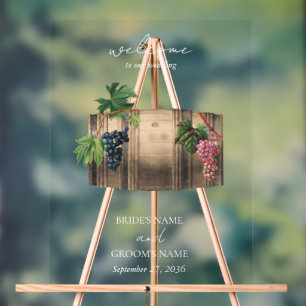 Rustic Wine Barrel Winery Vineyard Wedding Acrylic Sign