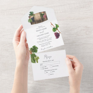 Rustic Wine Barrel Winery Vineyard Wedding All In One Invitation