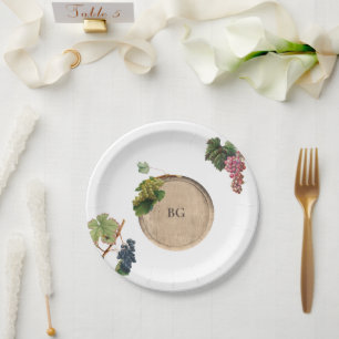 Rustic Wine Barrel Winery Vineyard Wedding Paper Plate