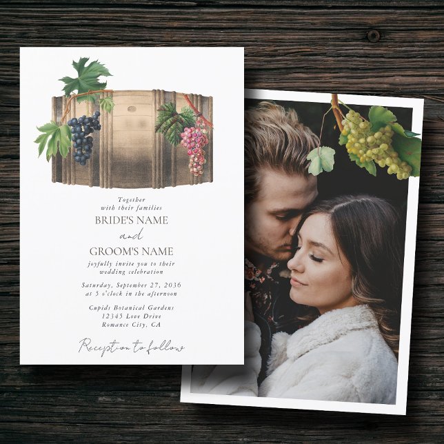 Rustic Wine Barrel Winery Vineyard Wedding Photo Invitation (Rustic Wine Barrel Winery Vineyard Wedding Photo Invitation)