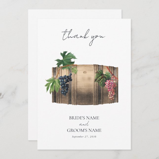 Rustic Wine Barrel Winery Vineyard Wedding Thank You Card (Front/Back)