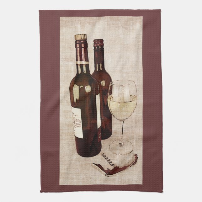 rustic wine bottles and a glass of wine towel (Vertical)