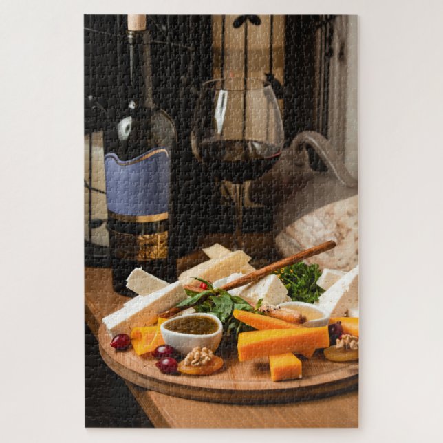 Rustic Wine Cheese Platter Tasty Food Jigsaw Puzzle (Vertical)
