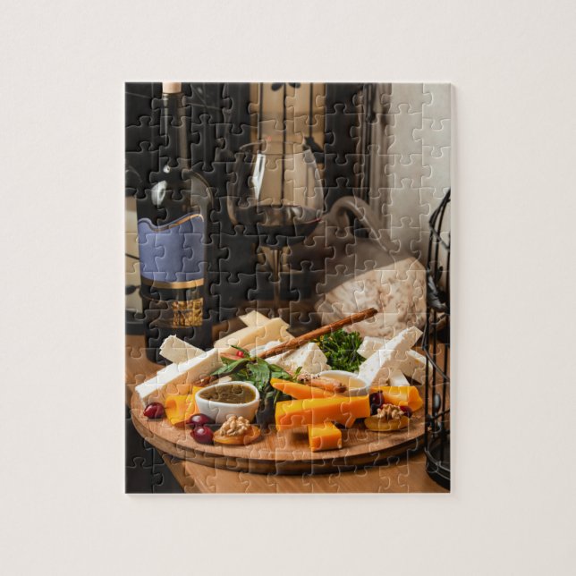 Rustic Wine Cheese Platter Tasty Food Jigsaw Puzzle (Vertical)
