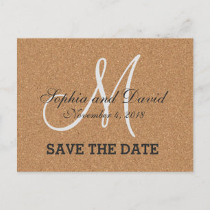 Rustic Wine Cork Wedding Monogram SAVE THE DATE Announcement Postcard