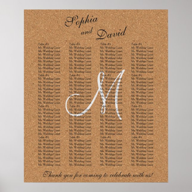Rustic Wine Cork Wedding Monogram Seating Chart (Front)
