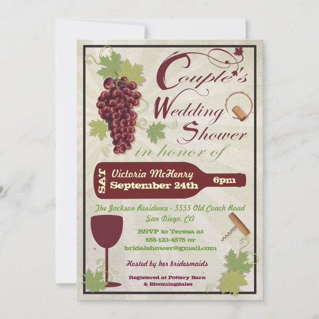 Rustic Wine Couples Wedding Shower Invitations (Front)
