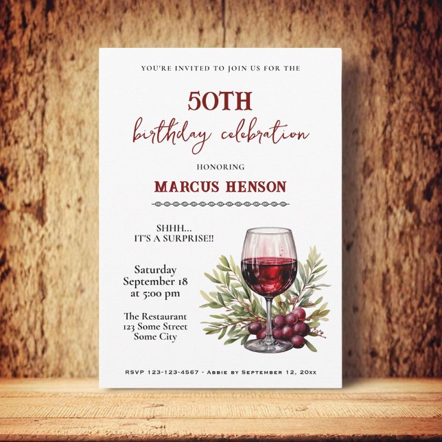Rustic Wine Glass 50th Birthday Surprise Party  Invitation (Creator Uploaded)