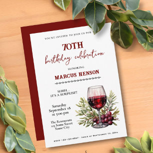 Rustic Wine Glass 70th Birthday Surprise Party  Invitation