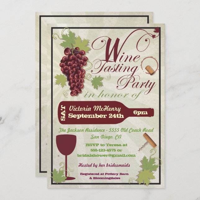 Rustic Wine Tasting Party Invitations (Front/Back)