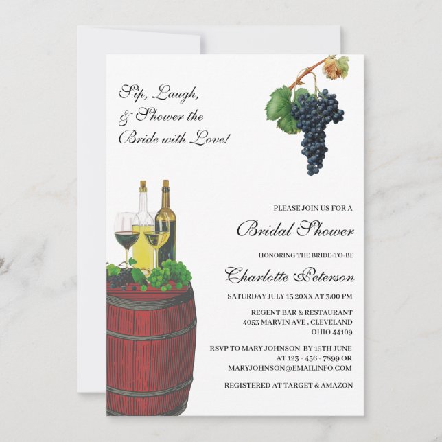 Rustic Wine Themed Bridal Shower Invitation (Front)