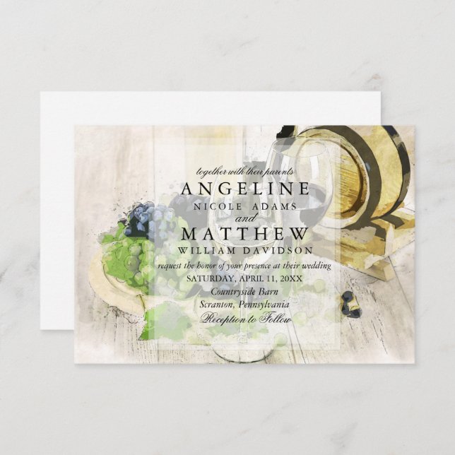 Rustic Wine Themed Vineyard Wedding Invitation (Front/Back)