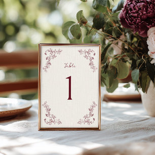 Rustic Wine Vintage Floral Frame Wedding Table Number