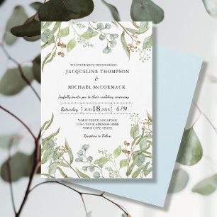 Rustic Winery Blue Eucalyptus Greenery Wedding Invitation