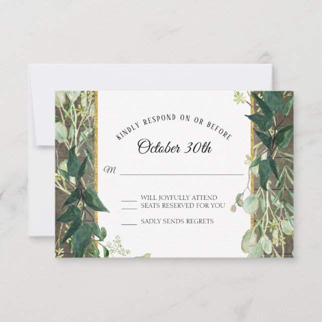 Rustic Winery Eucalyptus Leaf Foliage Wood RSVP Invitation (Front)