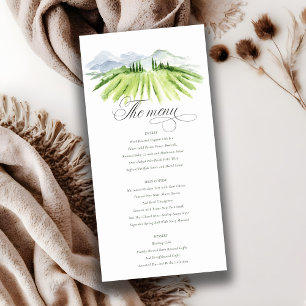 Rustic Winery Vineyard Mountain Wedding Menu Card