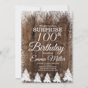 Rustic Winter 100th Birthday Party Invitation
