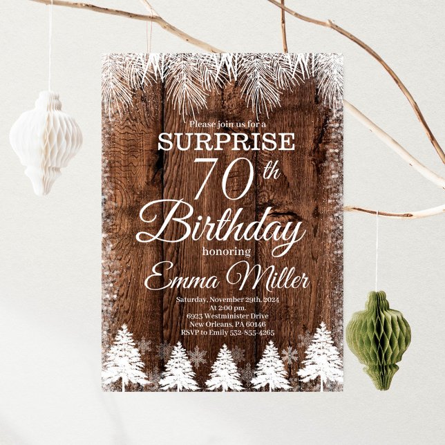 Rustic Winter 70th Birthday Party Invitation (Creator Uploaded)