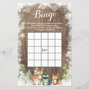 Rustic Winter Animal Woodland Baby Shower Bingo