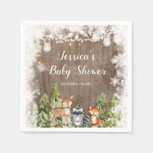 Rustic Winter Animals Woodland Birthday Paper Napkin