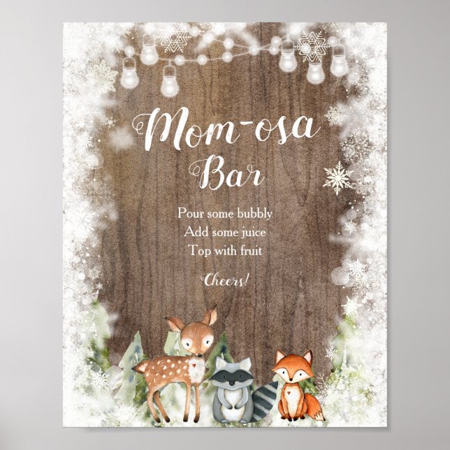 Rustic Winter Animals Woodland Mum-osa Bar Poster (Front)