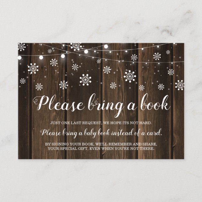 Rustic Winter Baby Shower Bring a Book Enclosure Card (Front)