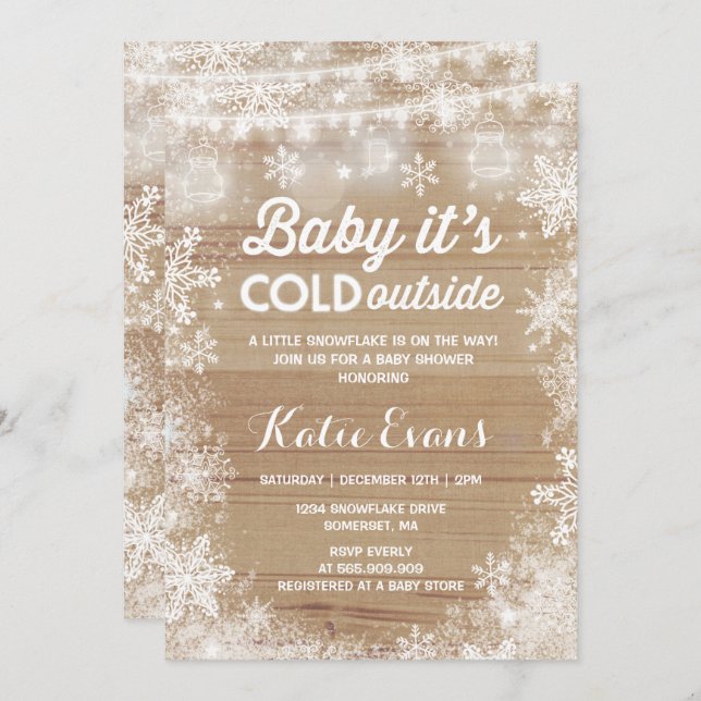 Rustic Winter Baby Shower Invite Gender Neutral (Front/Back)