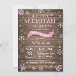Rustic Winter Baby Shower Pink Snowflake Invitation