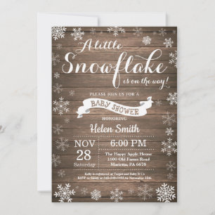 Rustic Winter Baby Shower White Snowflake Invitation