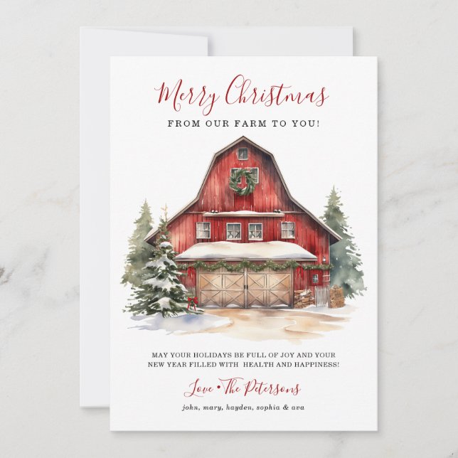 Rustic Winter Barn Christmas Holiday Card (Front)