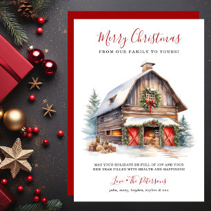 Rustic Winter Barn Christmas Holiday Card