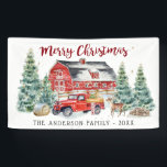 Rustic Winter Barn Vintage Red Farmhouse Truck Banner<br><div class="desc">Festive and stylish holiday banner featuring beautiful red country barn and vintage red farmhouse truck. Add your name and year. Add your custom wording to this design by using the "Edit this design template" boxes on the right hand side of the item, or click the blue "Customise it" button to...</div>