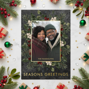 Rustic Winter Berries Black Christmas Greetings