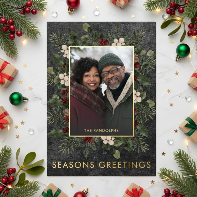 Rustic Winter Berries Black Christmas Greetings (Creator Uploaded)