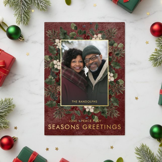 Rustic Winter Berries Burgundy Christmas Greetings (Creator Uploaded)