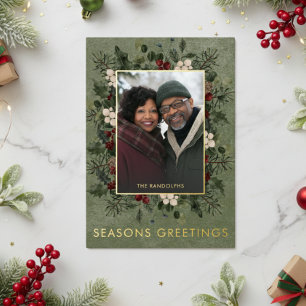 Rustic Winter Berries Green Christmas Greetings