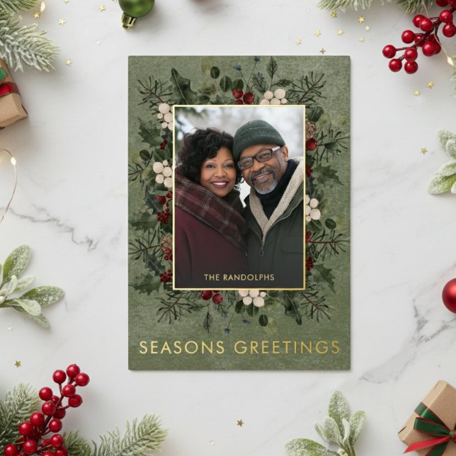 Rustic Winter Berries Green Christmas Greetings (Creator Uploaded)