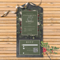 Rustic Winter Berries & Pine Black QR Code