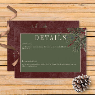 Rustic Winter Berries & Pine Burgundy Details Enclosure Card