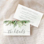 Rustic Winter Berries Pine Cone Greenery Wedding Enclosure Card<br><div class="desc">Beautiful wedding details enclosure card featuring hand-painted botanical watercolor illustrations of winter greenery,  pine and spruce branches,  cones and holly berries. Perfect choice for winter or Christmas holiday themed weddings.</div>