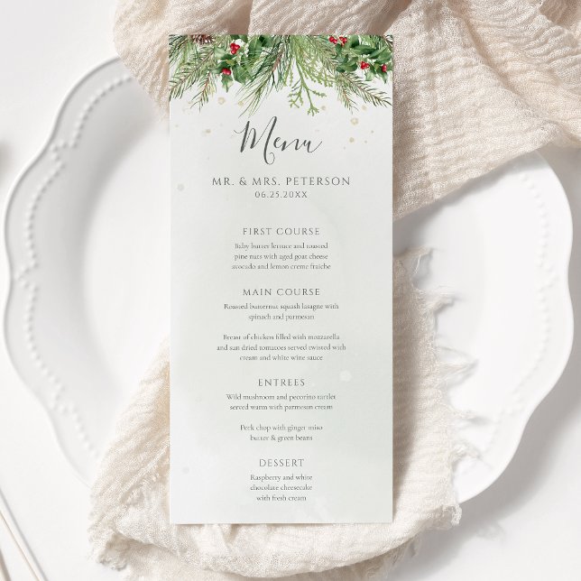 Rustic Winter Berries Pine Cone Greenery Wedding Menu (Creator Uploaded)