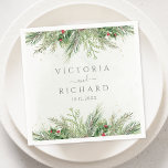 Rustic Winter Berries Pine Cone Greenery Wedding Napkin<br><div class="desc">Beautiful wedding napkins featuring hand-painted botanical watercolor illustrations of winter greenery,  pine and spruce branches,  cones and holly berries. Perfect choice for winter or Christmas holiday themed weddings.</div>