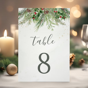 Rustic Winter Berries Pine Cone Greenery Wedding Table Number