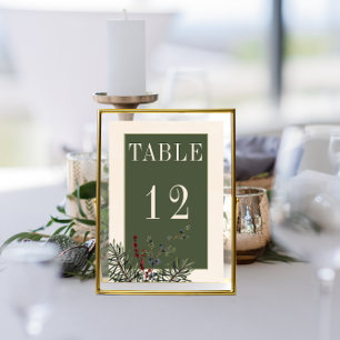 Rustic Winter Berries & Pine Cream Wedding Table Number