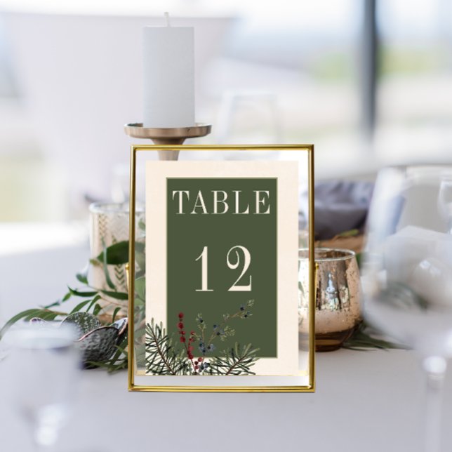 Rustic Winter Berries & Pine Cream Wedding Table Number (Rustic Winter Berries & Pine Cream Wedding Table Number)