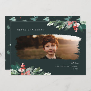 Rustic Winter Berry Greenery Photo Holiday Card