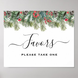 Rustic Winter Berry Pine Greenery Wedding Poster